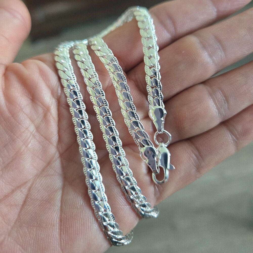 SILVER PLATED FLAT SNAKE CHAIN NECKLACE 22" - Picture 6 of 8